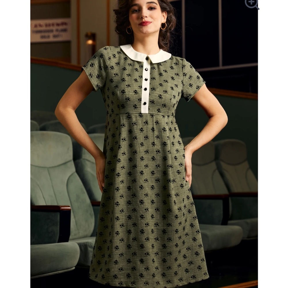 Modcloth Olive Floral Midi Dress with White Collar